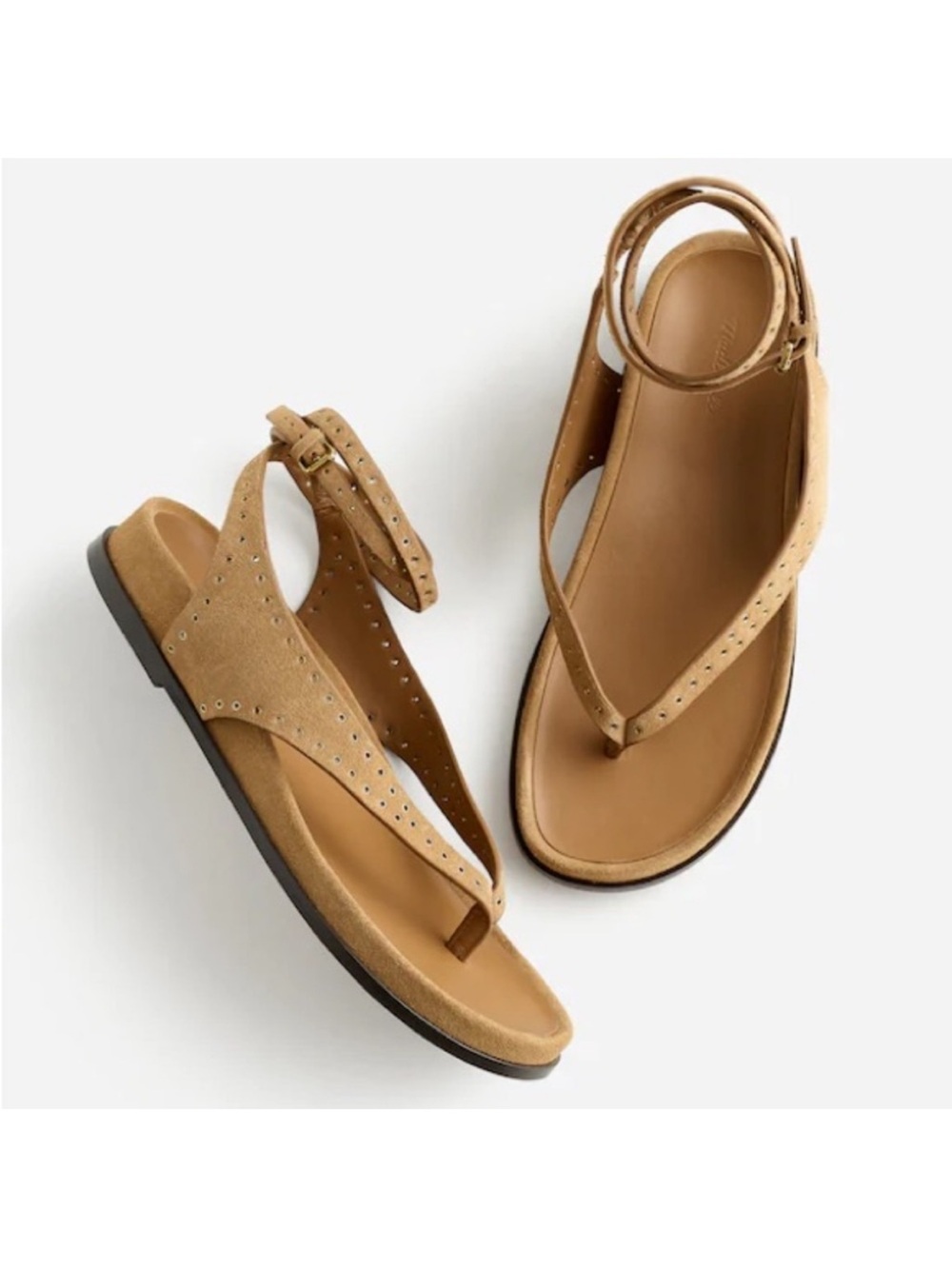 Madewell Tan Suede Ankle-Strap Thong Sandals